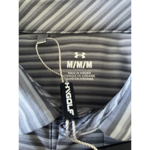 Under Armour Golf Drive Groove Stripe Polo Sun Protect Embroider Medium New JBHS - Picture 11 of 11